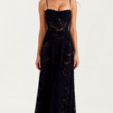 Women's Slip Maxi Dress - Wedding Guest Elegance | Summer - Black