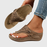 Women's Slip-On Flat Sandals - Lightweight Summer Style - Brown