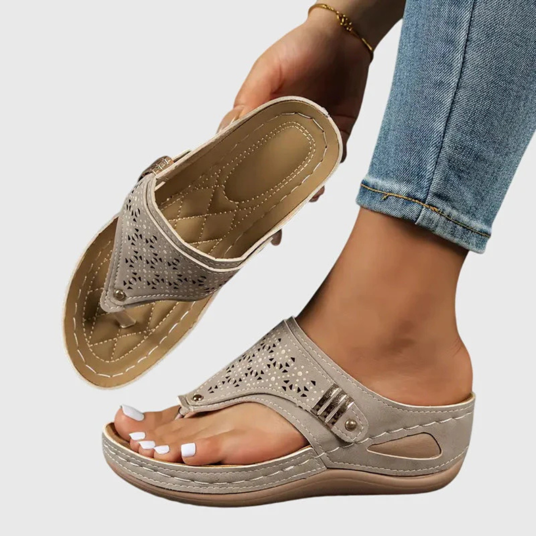 Women's Slip-On Flat Sandals - Lightweight Summer Style - Khaki