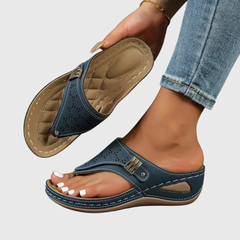 Women's Slip-On Flat Sandals - Lightweight Summer Style - Navy