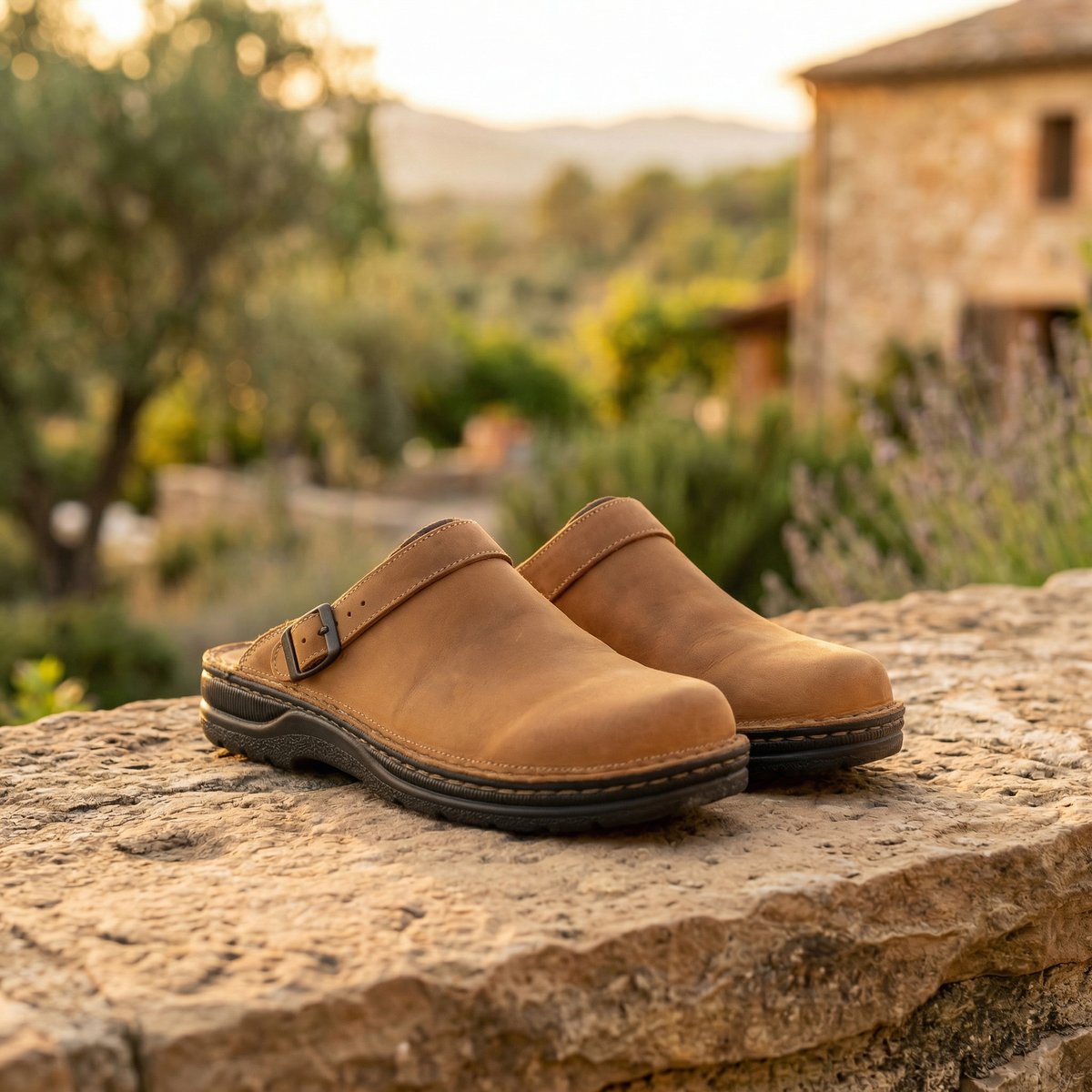 Women's Slip-On Leather Clogs - Minimalist Comfort | Autumn - Brown