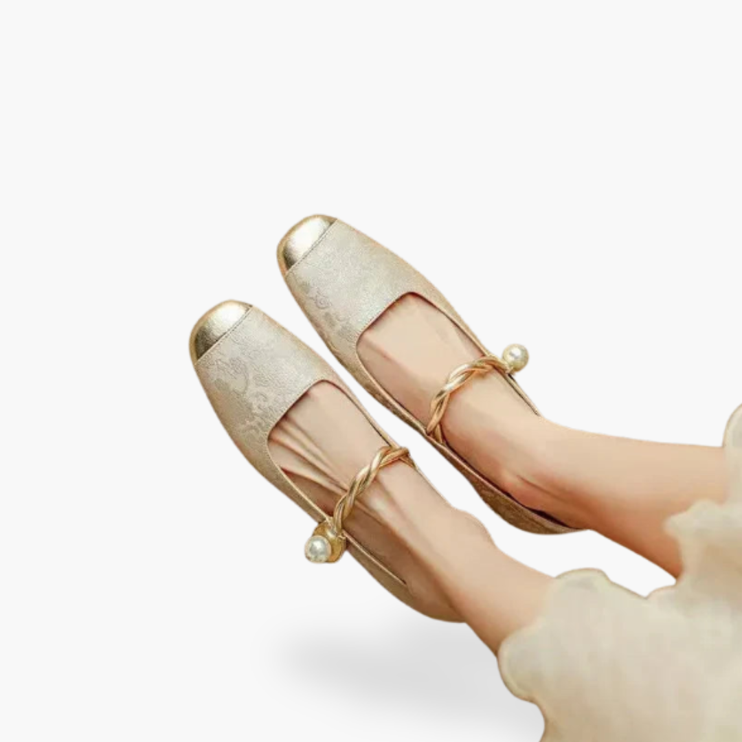 Women's Slip-On Shoes | Low Heel | Strap Detail | Summer - Beige