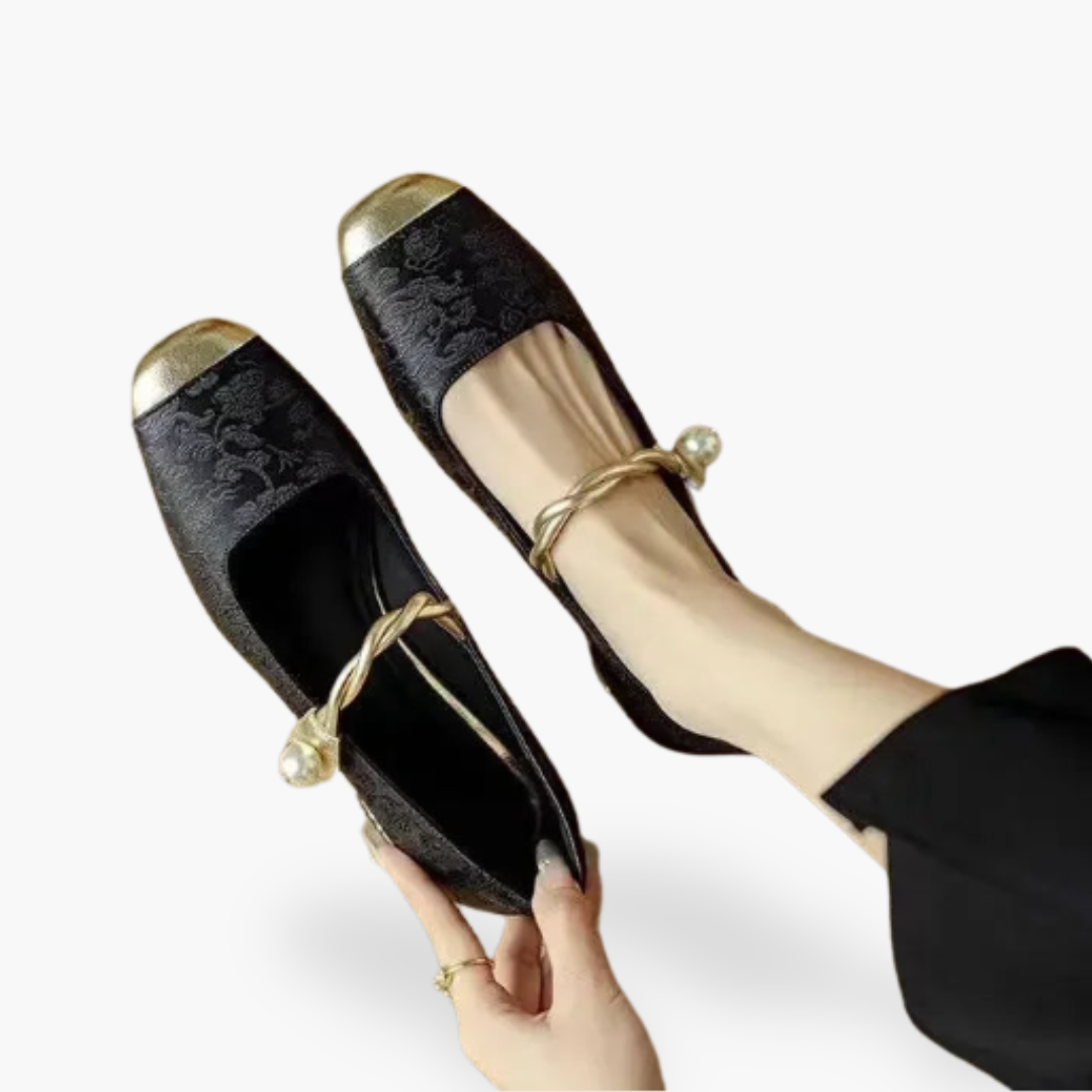 Women's Slip-On Shoes | Low Heel | Strap Detail | Summer - Black