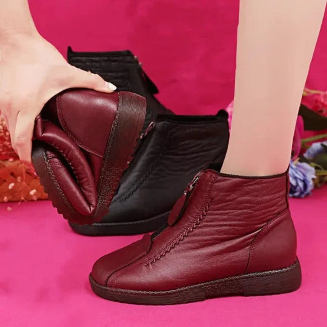 Women's Slip-Resistant Fleece-Lined Leather Ankle Boots | Winter