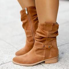 Women's Slouchy Faux Suede Mid-Calf Boots Block Heel | Autumn