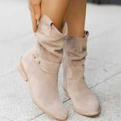 Women's Slouchy Faux Suede Mid-Calf Boots Block Heel | Autumn