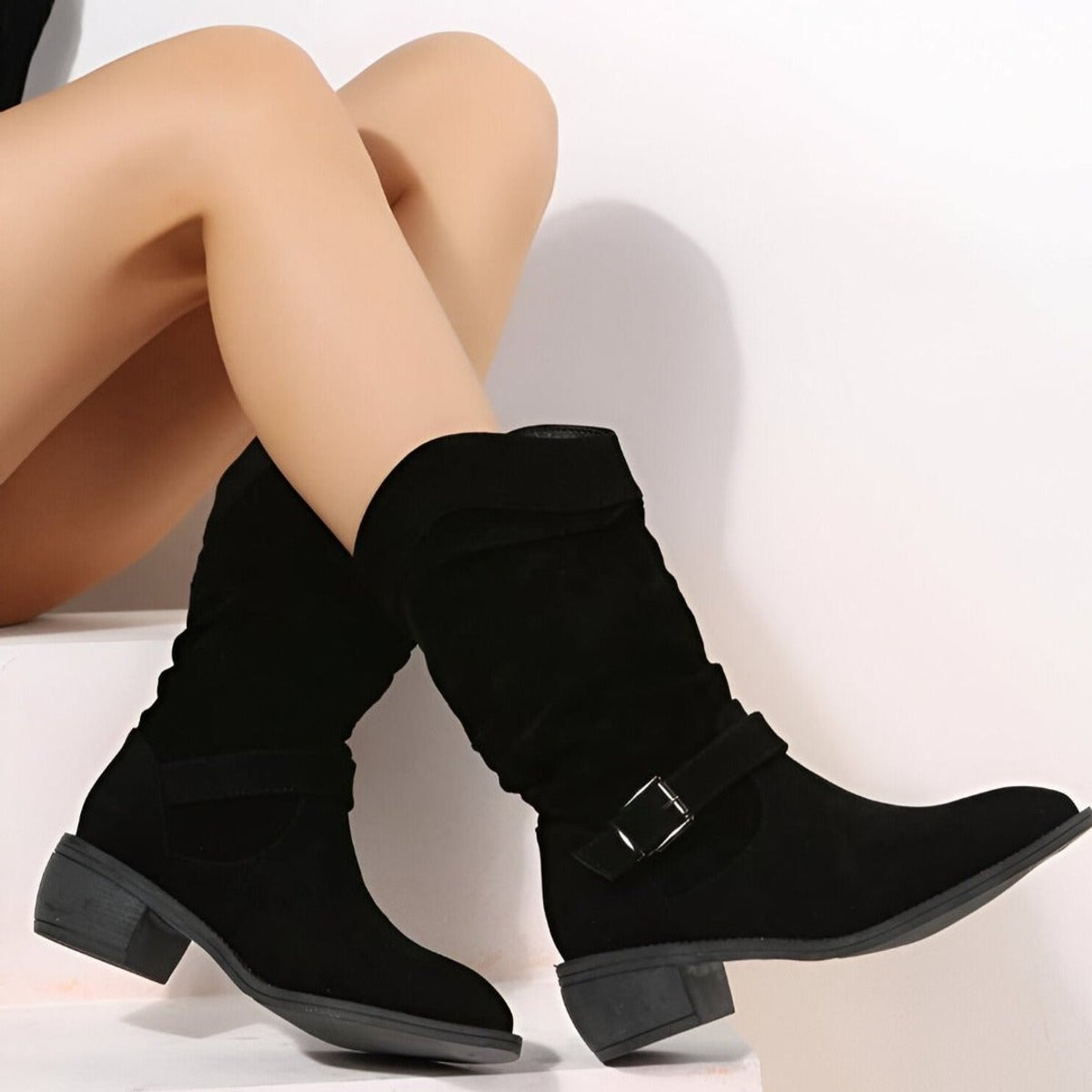 Women's Slouchy Faux Suede Mid-Calf Boots Block Heel | Autumn