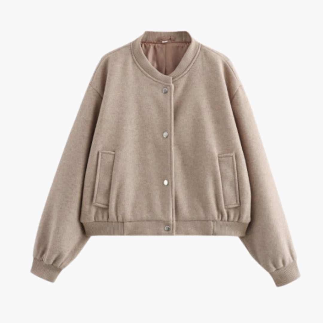 Women's Snap Bomber | Ribbed Trim | Winter - Camel