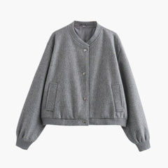 Women's Snap Bomber | Ribbed Trim | Winter - Charcoal