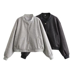 Women's Snap Bomber | Ribbed Trim | Winter