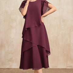 Women's Soft Classic Chiffon Dress - Elegant Flowing Style | Spring - Brown