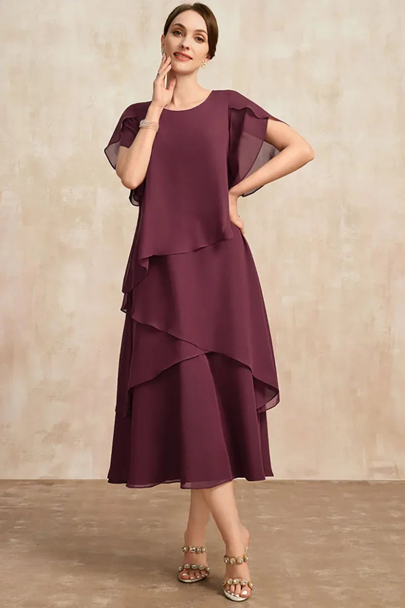 Women's Soft Classic Chiffon Dress - Elegant Flowing Style | Spring - Brown