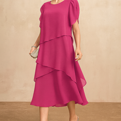 Women's Soft Classic Chiffon Dress - Elegant Flowing Style | Spring - Pink