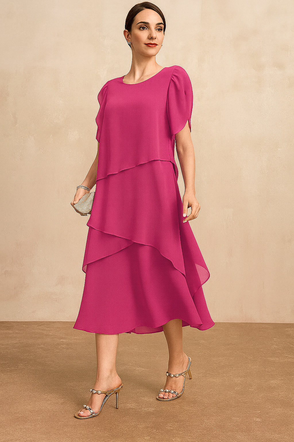 Women's Soft Classic Chiffon Dress - Elegant Flowing Style | Spring - Pink