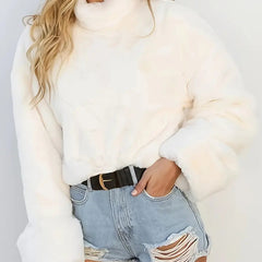 Women's Soft Fluffy Sweater with High Neck - Cozy Knit | Autumn