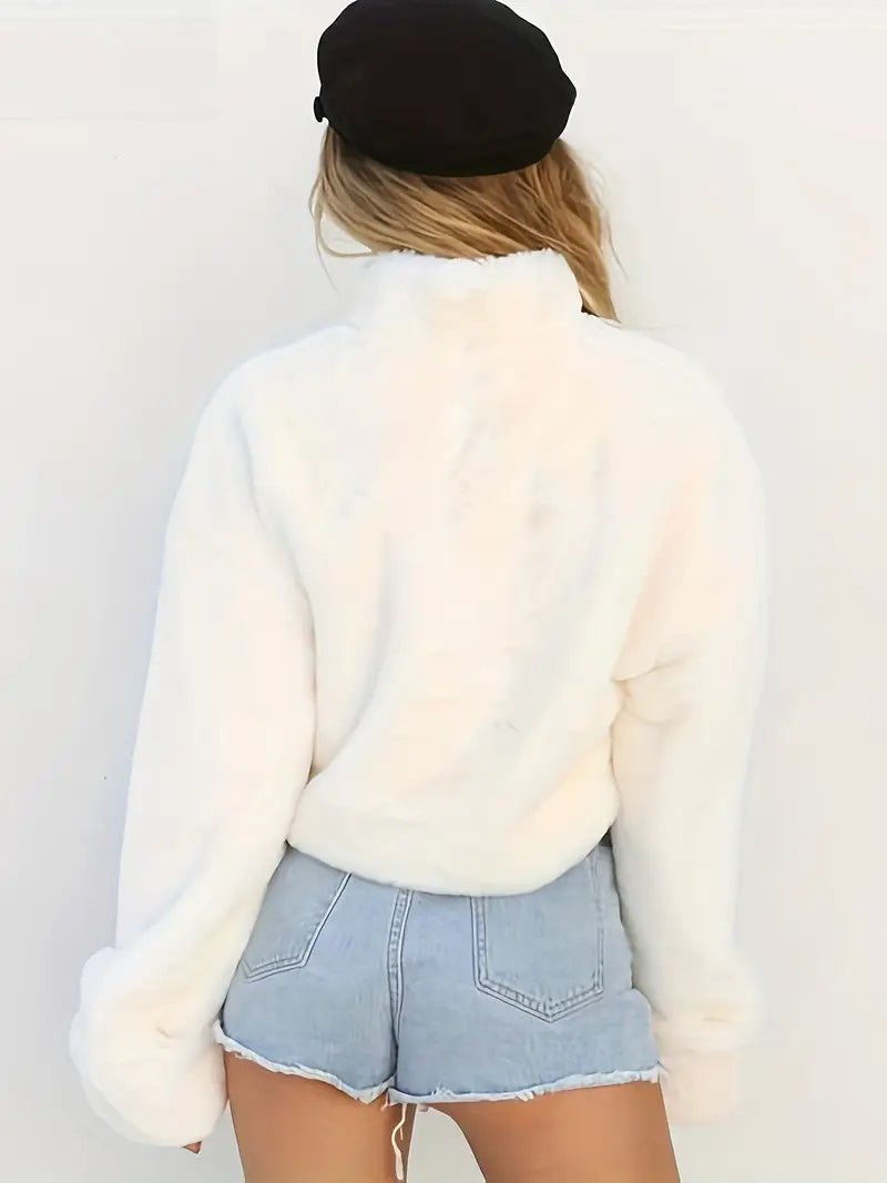 Women's Soft Fluffy Sweater with High Neck - Cozy Knit | Autumn
