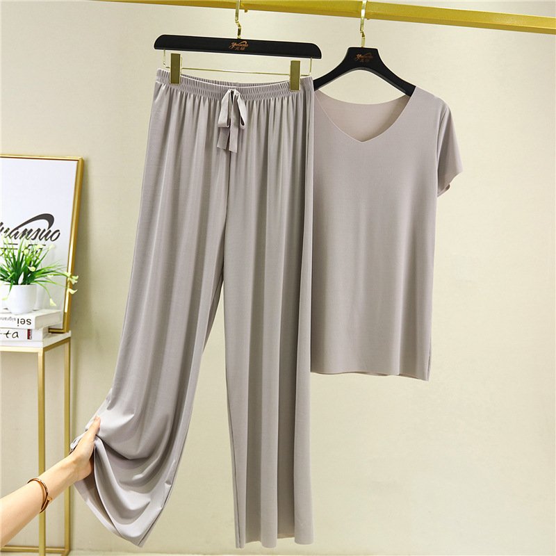 Women's Soft Lounge Set - Relaxed Fit Tee & Pants | Summer - Grey
