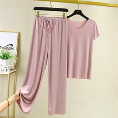 Women's Soft Lounge Set - Relaxed Fit Tee & Pants | Summer - Purple