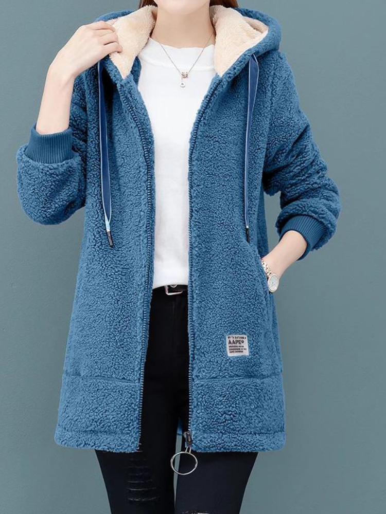 Women's Soft Teddy Fleece Jacket | Hooded | Cozy | Autumn - Blue