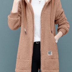 Women's Soft Teddy Fleece Jacket | Hooded | Cozy | Autumn - Brown