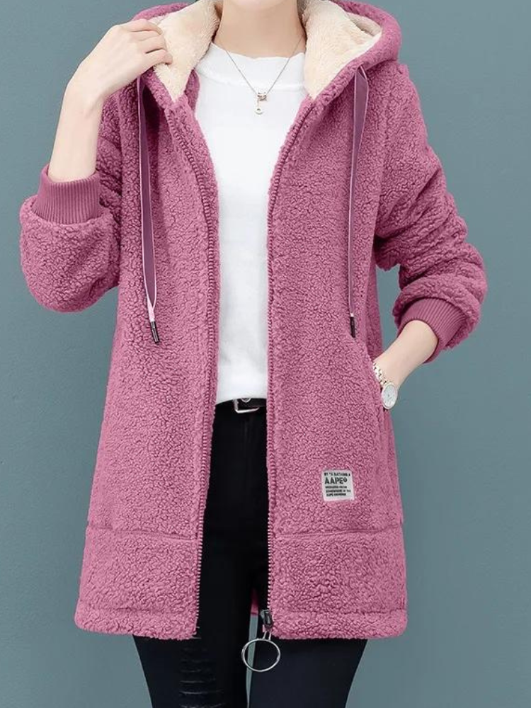 Women's Soft Teddy Fleece Jacket | Hooded | Cozy | Autumn - Pink