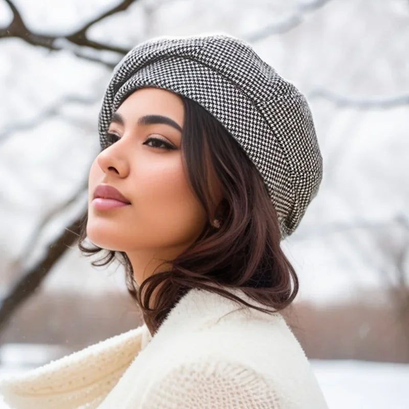 Women's Soft Wool Beret - Classic Round Hat | Autumn - Black