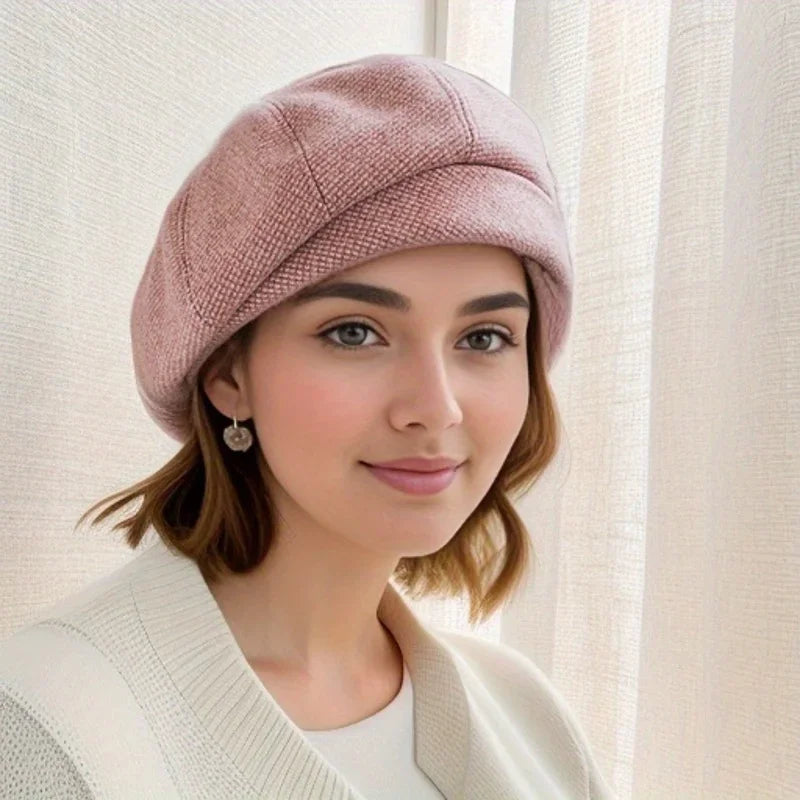 Women's Soft Wool Beret - Classic Round Hat | Autumn - Pink
