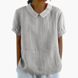 Women's Solid Short-Sleeve Blouse | Collar | Summer - Light Gray