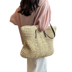 Women's Spacious Beach Tote - Woven Summer Bag