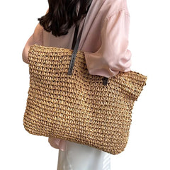 Women's Spacious Beach Tote - Woven Summer Bag