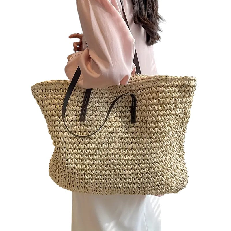 Women's Spacious Beach Tote - Woven Summer Bag