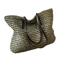 Women's Spacious Beach Tote - Woven Summer Bag - Green