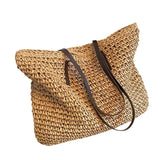 Women's Spacious Beach Tote - Woven Summer Bag - Khaki