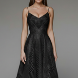 Women's Spaghetti Strap A-Line Midi Dress - Elegant Fit | Spring - Black