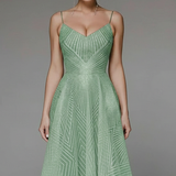 Women's Spaghetti Strap A-Line Midi Dress - Elegant Fit | Spring - Green