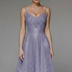 Women's Spaghetti Strap A-Line Midi Dress - Elegant Fit | Spring - Purple