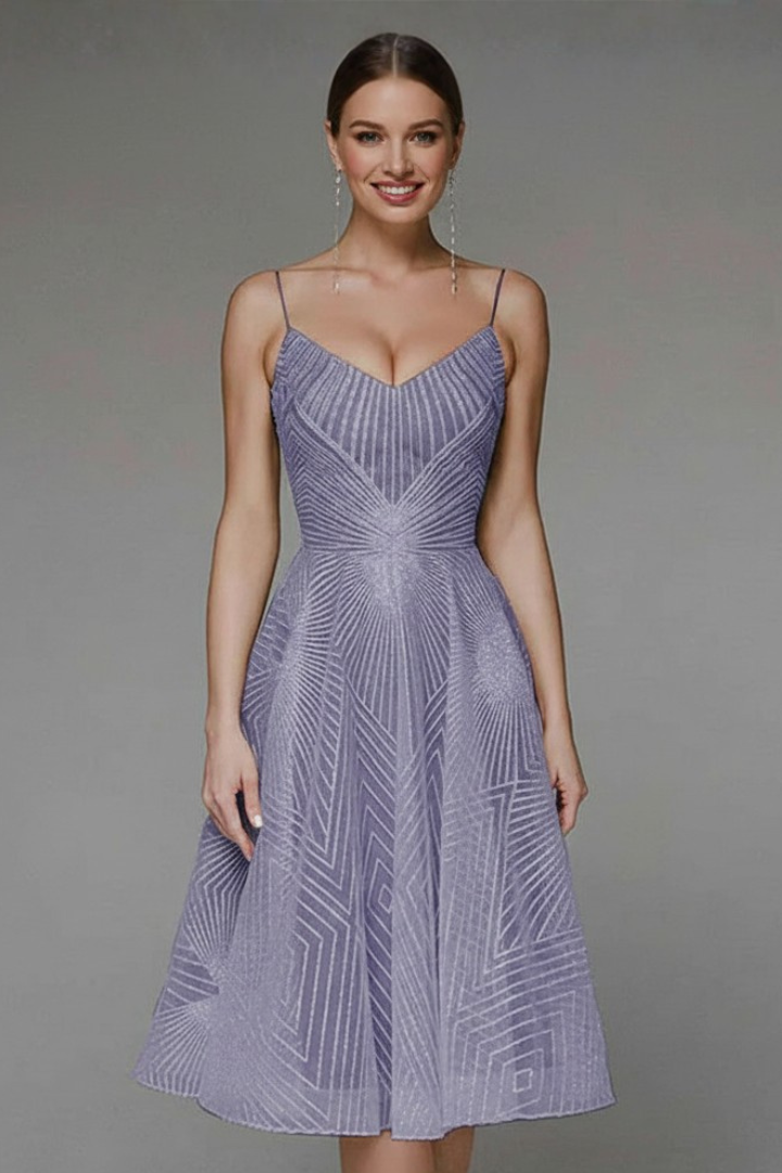 Women's Spaghetti Strap A-Line Midi Dress - Elegant Fit | Spring - Purple