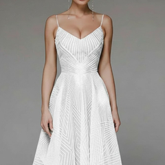Women's Spaghetti Strap A-Line Midi Dress - Elegant Fit | Spring - White