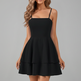 Women's Spaghetti Strap Flared Mini Dress - Summer - Black