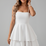 Women's Spaghetti Strap Flared Mini Dress - Summer - White