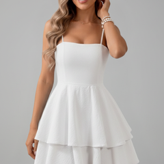 Women's Spaghetti Strap Flared Mini Dress - Summer - White