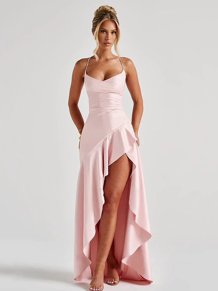 Women's Spaghetti Strap Wedding Guest Dress - Elegant Midi | Summer