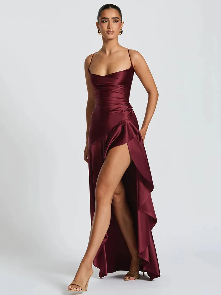 Women's Spaghetti Strap Wedding Guest Dress - Elegant Midi | Summer