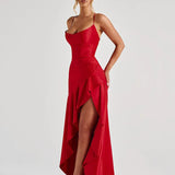 Women's Spaghetti Strap Wedding Guest Dress - Elegant Midi | Summer - Red