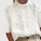 Women's Stand Collar Blouse with Floral Embroidery - Elegant | Spring