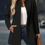 Women's Stand-Collar Longline Blazer Coat - Tailored Fit | Autumn - Black