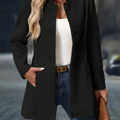 Women's Stand-Collar Longline Blazer Coat - Tailored Fit | Autumn - Black