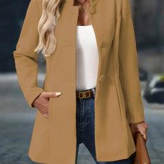 Women's Stand-Collar Longline Blazer Coat - Tailored Fit | Autumn - Camel