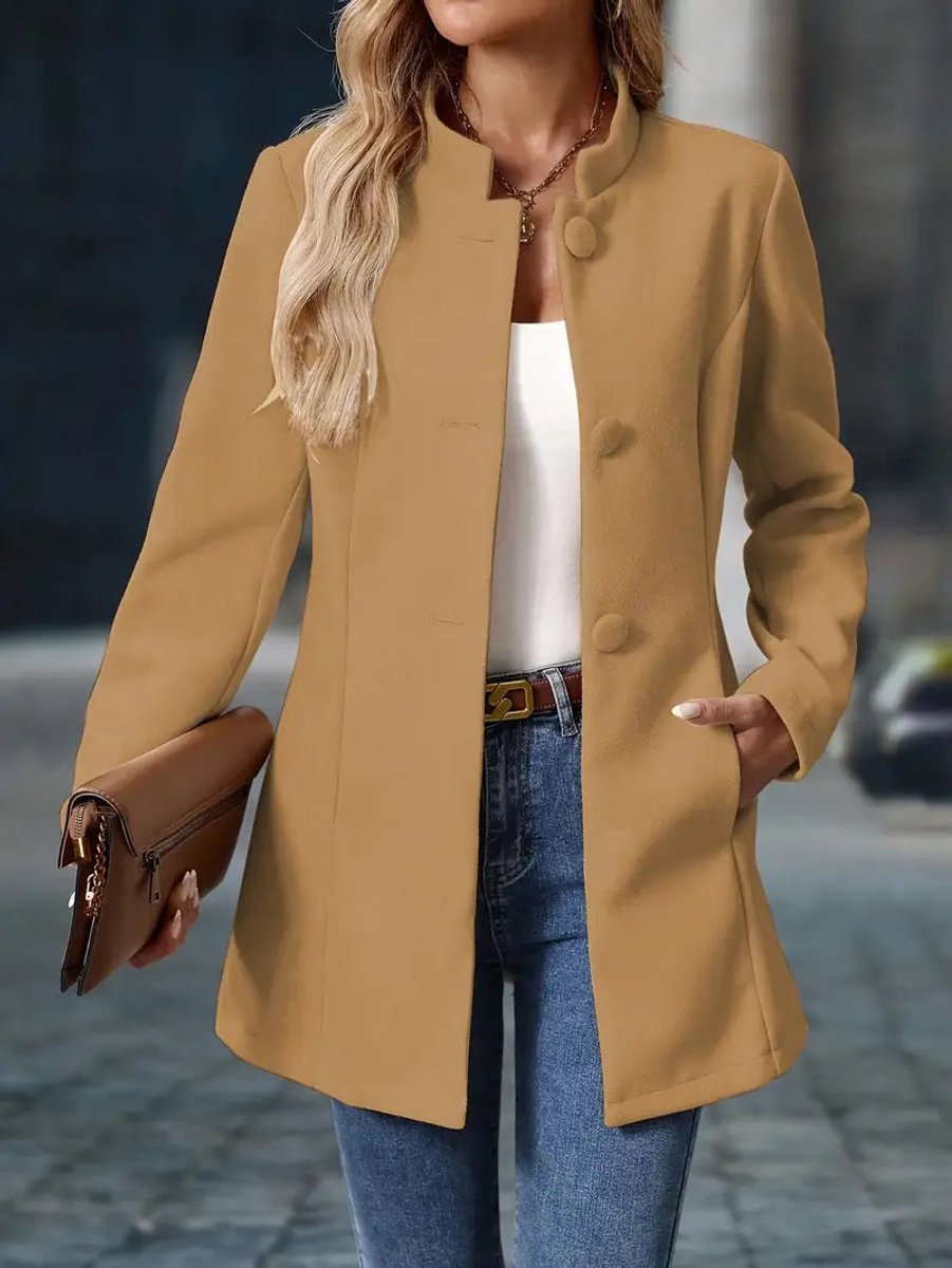Women's Stand-Collar Longline Blazer Coat - Tailored Fit | Autumn