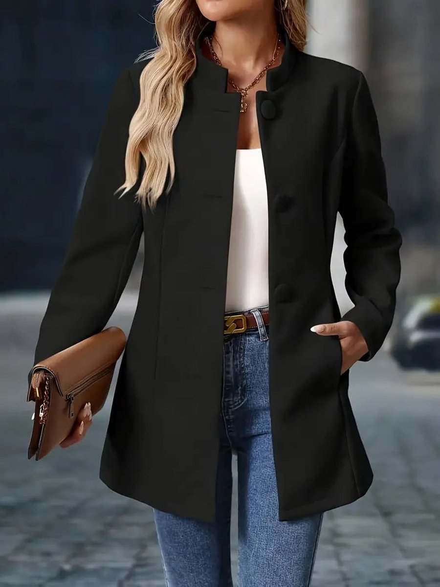 Women's Stand-Collar Longline Blazer Coat - Tailored Fit | Autumn